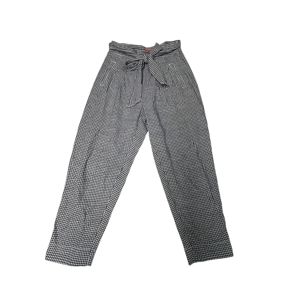 Cartonnier Anthropologie Gingham Waist Pants Black White Cotton Linen 2‎ W27 L24